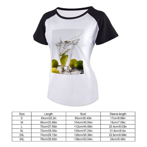 yanfind Women's Sleeve Raglan T Shirt Short Beverage Citrus Cocktail Cool Glass Drop Fruit Cubes Juice Lemonade