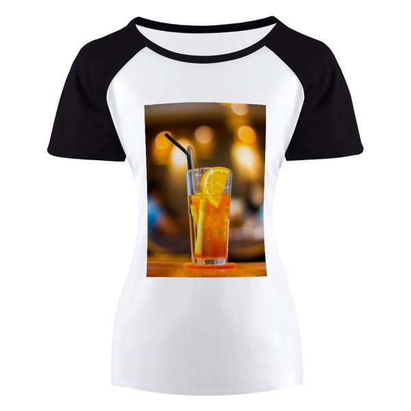 yanfind Women's Sleeve Raglan T Shirt Short Bokeh Cocktail Glass Fruit Juice Lemon Liquid Refreshing Refreshment