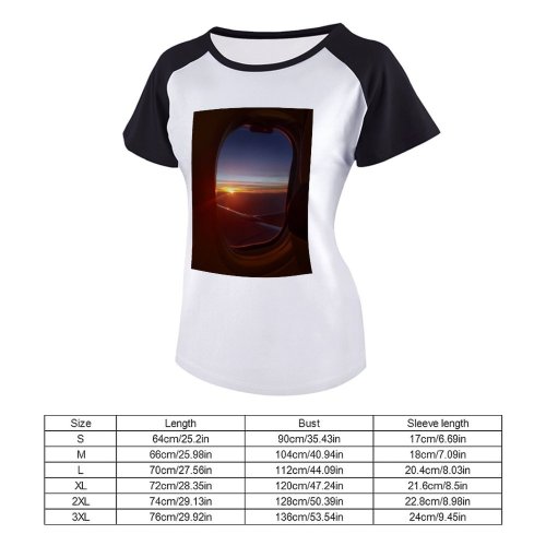 yanfind Women's Sleeve Raglan T Shirt Short Aircraft Airplane Wing Backlit Clouds Dark Dusk Flight Landscape Light Outdoors Silhouette
