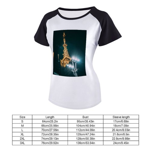 yanfind Women's Sleeve Raglan T Shirt Short Architecture Building City Evening Illuminated Lights Outdoors Urban