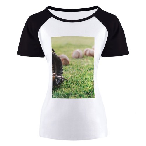 yanfind Women's Sleeve Raglan T Shirt Short Balls Baseball Glove Grass Ground Leather Sports