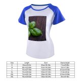 yanfind Women's Sleeve Raglan T Shirt Short Basil Herb Ingredient Leaf Natural Raw Rustic Spice Wooden