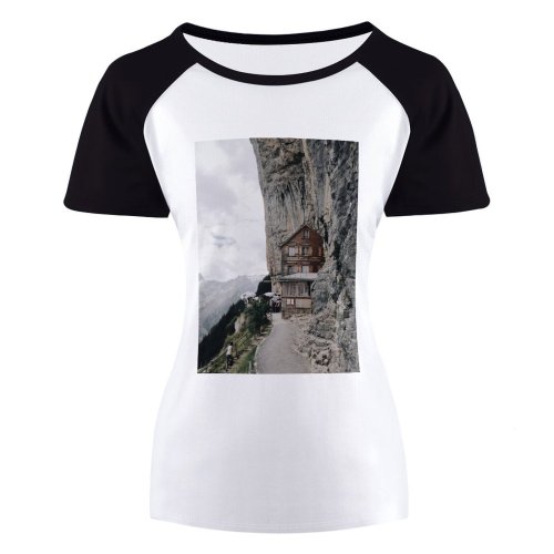 yanfind Women's Sleeve Raglan T Shirt Short Architecture Building Climb Daylight Ebenalp Path Gasthaus Grass High Hill Landscape