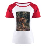yanfind Women's Sleeve Raglan T Shirt Short Big Cat Carnivore Daylight Felidae Fur Grass Ground Hunter Jungle Leaves Outdoors