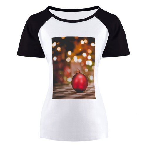 yanfind Women's Sleeve Raglan T Shirt Short Ball Bokeh Christmas Decoration Ornament Macro