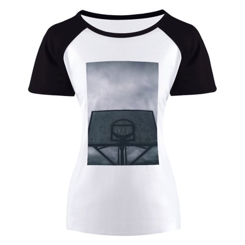 yanfind Women's Sleeve Raglan T Shirt Short Basketball Basket Court Hoop Ring Dark Empty Shot Net Outdoors Rim Sport