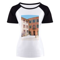 yanfind Women's Sleeve Raglan T Shirt Short Architecture Building City Community Daylight Exterior Facade France Marketplace Old Town Outdoors