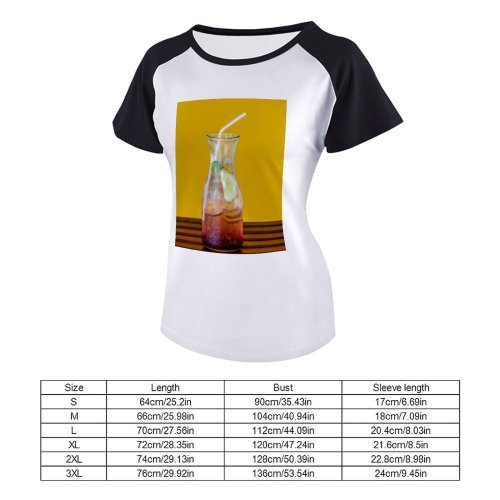yanfind Women's Sleeve Raglan T Shirt Short Beverage Cocktail Cool Glass Icee Juice Lime Liquid Pitcher Refreshing Refreshment Straw