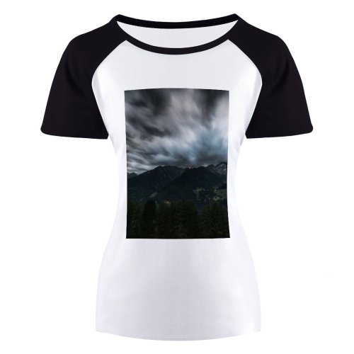 yanfind Women's Sleeve Raglan T Shirt Short Fire Fog Hike Landscape Light Outdoors Snow Storm Travel