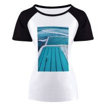 yanfind Women's Sleeve Raglan T Shirt Short Bondi Daylight Dug Pool Icebergs Ocean Outdoors Poolside Recreation Resort Scenic Sea