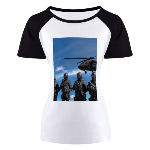 yanfind Women's Sleeve Raglan T Shirt Short Attack Camo Dangerous Defence Helicopter Help Law Service Soldiers Special Task
