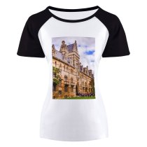 yanfind Women's Sleeve Raglan T Shirt Short Architectural Design Architecture Building Exterior Castle Clouds College Students Daylight Everyday Facade