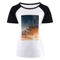 yanfind Women's Sleeve Raglan T Shirt Short Antenna Clouds Dusk High Landscape Outdoors Receiver Satellite