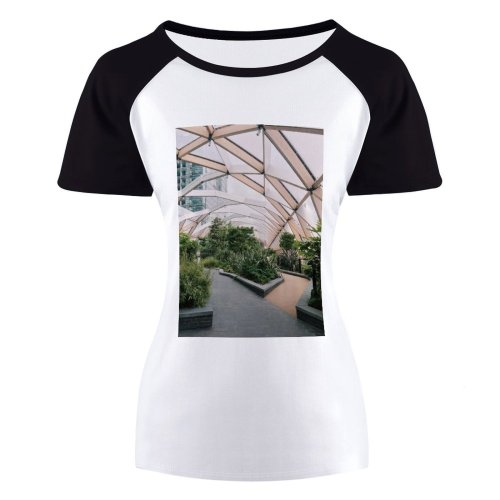 yanfind Women's Sleeve Raglan T Shirt Short Architecture Building Contemporary Exterior Flora Flower Garden Glass Items Greenhouse Home Luxury