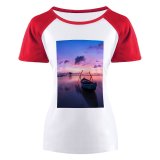 yanfind Women's Sleeve Raglan T Shirt Short Beach Boat Colorful Colourful Dawn Desktop Evening Island Light Morning