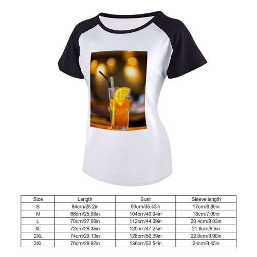 yanfind Women's Sleeve Raglan T Shirt Short Alcohol Bar Bokeh Cocktail Glass Focus Fruit Icee Juice Liquid Refreshing Refreshment