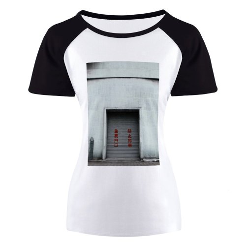 yanfind Women's Sleeve Raglan T Shirt Short Architecture Building Closed Concrete Wall Door Empty Exterior Facade Outdoors Stairs