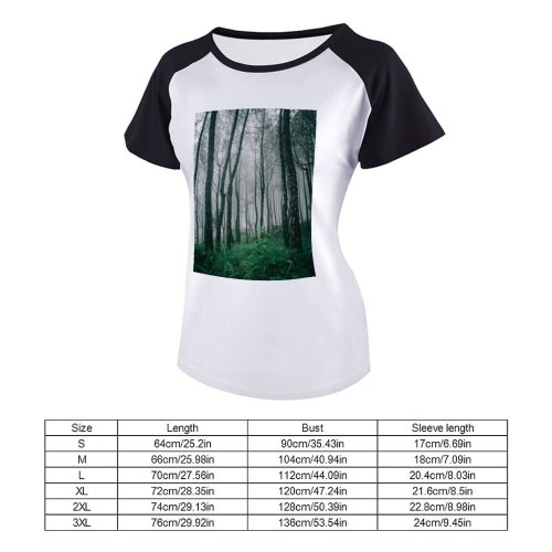 yanfind Women's Sleeve Raglan T Shirt Short Branches Countryside Dawn Daylight Fog Foggy Forest Grass Trees Growth Landscape Shot
