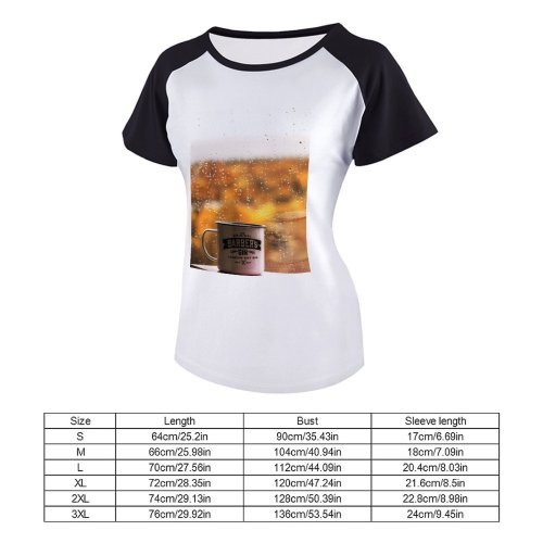 yanfind Women's Sleeve Raglan T Shirt Short Beverage Breakfast Caffeine Coffee Cup Hot Moisture Mug Raining Reflection Table