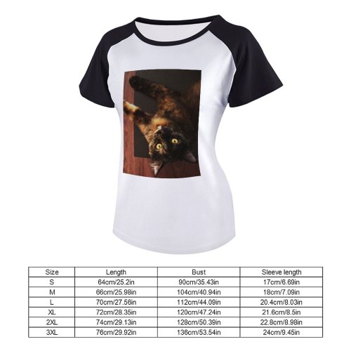yanfind Women's Sleeve Raglan T Shirt Short Cat Face Cat's Eyes Focus Fur Furry Kitty Pet Whiskers