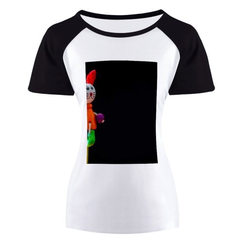 yanfind Women's Sleeve Raglan T Shirt Short Art Colorful Eyes Face Little Rabbit Toy
