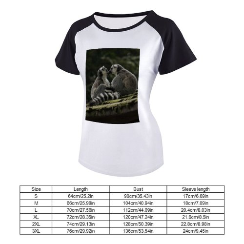 yanfind Women's Sleeve Raglan T Shirt Short Cute Daylight Fur Furry Grey Kissing Lemur Little Outdoors Wild Wildlife