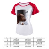 yanfind Women's Sleeve Raglan T Shirt Short Cute Daylight Dog Pet Pitbull Puppy Sit Window