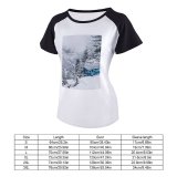 yanfind Women's Sleeve Raglan T Shirt Short Branches Cable Car Daylight Daytime Fog Foggy Forest Freezing Frost Frosty Frozen