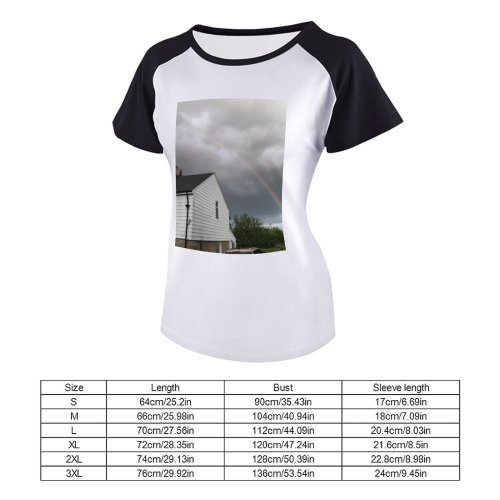 yanfind Women's Sleeve Raglan T Shirt Short Architecture Building Cloudy Colorful Contemporary Cottage Country Countryside Dark Evening Exterior Field