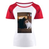 yanfind Women's Sleeve Raglan T Shirt Short Adorable Cat Cute Dog Fur Furniture Home Kitten Pedigree Puppy Room Sit
