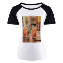 yanfind Women's Sleeve Raglan T Shirt Short Alcohol Bar Beverage Cocktail Drinks Glass Glasses Juice Liquid Liquor