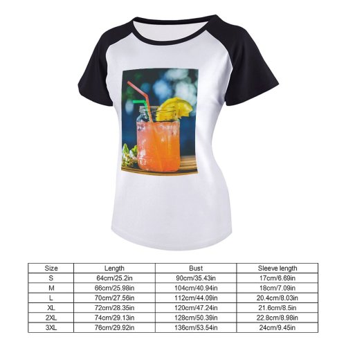 yanfind Women's Sleeve Raglan T Shirt Short Bar Beverage Cocktail Fruit Glass Juice Lemon Liquid Refreshment Straw Summer