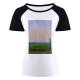 yanfind Women's Sleeve Raglan T Shirt Short Agriculture Countryside Cropland Dusk Evening Farm Farmland Field Fog Grass Growth Landscape