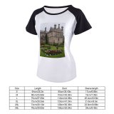 yanfind Women's Sleeve Raglan T Shirt Short Ancient Architecture Building Castle Chateau Garden Gothic Home Lawn Manicured Mansion Muckross
