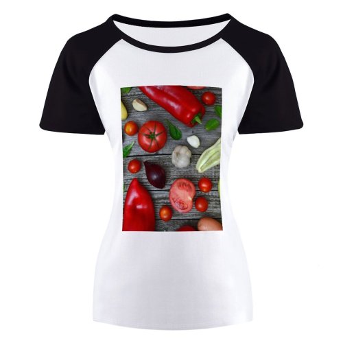 yanfind Women's Sleeve Raglan T Shirt Short Assortment Autumn Bunch Chili Colorful Colourful Cooking Diet Farming Flatlay Freshness