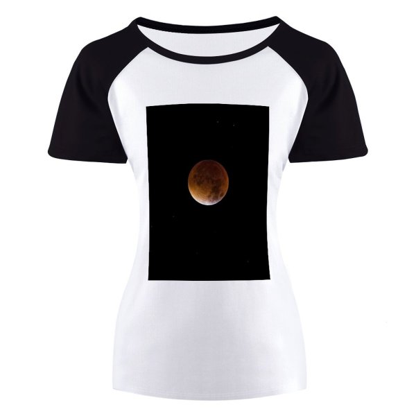yanfind Women's Sleeve Raglan T Shirt Short Astrology Astronomy Ball Shaped Celestial Crater Dark Galaxy Luna Lunar