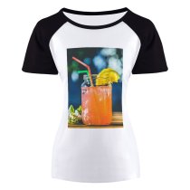 yanfind Women's Sleeve Raglan T Shirt Short Bar Beverage Cocktail Fruit Glass Juice Lemon Liquid Refreshment Straw Summer