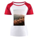 yanfind Women's Sleeve Raglan T Shirt Short Countryside Dawn Dusk Evening Fall Field Golden Hour Grass Landscape Light
