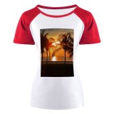 yanfind Women's Sleeve Raglan T Shirt Short Beach Birds Calm Clouds Coast Coconut Trees Dawn Desktop Dusk Evening