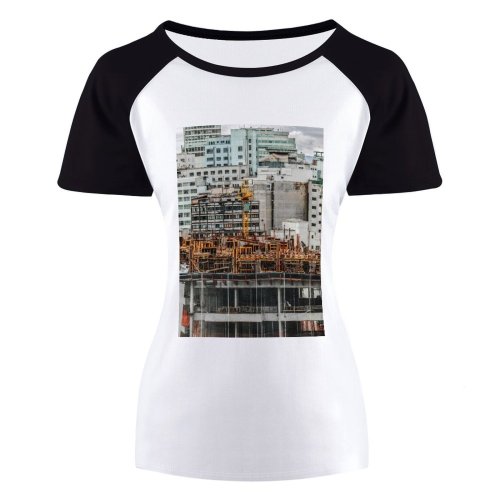 yanfind Women's Sleeve Raglan T Shirt Short Architectural Design Architecture Building Exterior Buildings City Cityscape Concrete Construction Work Contemporary