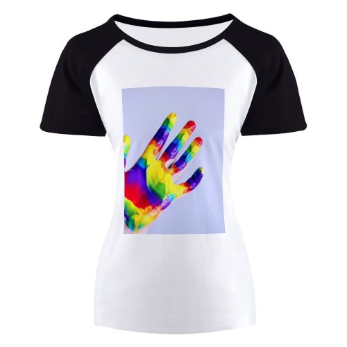 yanfind Women's Sleeve Raglan T Shirt Short Artistic Child Colorful Colourful Creative Creativity Fingers Rainbow Vibrant