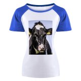 yanfind Women's Sleeve Raglan T Shirt Short Agriculture Farming Beef Cattle Sky Bull Cow Cute Dairy Field
