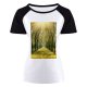 yanfind Women's Sleeve Raglan T Shirt Short Branches Countryside Fall Fog Forest Grass Idyllic Landscape Mist Park Plants Rural