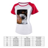 yanfind Women's Sleeve Raglan T Shirt Short Cute Daytime Dog Eyes Fur Hungry Little Outdoors Pavement Pet Puppy Sesame