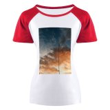 yanfind Women's Sleeve Raglan T Shirt Short Antenna Clouds Dusk High Landscape Outdoors Receiver Satellite