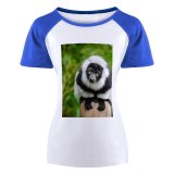 yanfind Women's Sleeve Raglan T Shirt Short Furry Glare Lemur Primate Ruffed Tree Trunk Wild Wildlife Wood