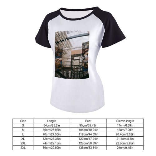 yanfind Women's Sleeve Raglan T Shirt Short Architecture Building Ceiling City Commerce Exhibition Hanging Shot Paintings Perspective Stairs