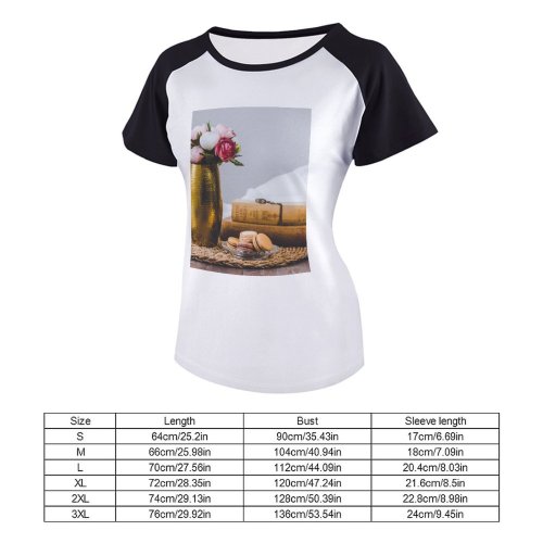 yanfind Women's Sleeve Raglan T Shirt Short Assorted Biscuits Bloom Blooming Books Container Cookies Decoration Flora Flowers Glass Golden