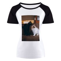 yanfind Women's Sleeve Raglan T Shirt Short Adorable Cat Cute Dog Fur Furniture Home Kitten Pedigree Puppy Room Sit