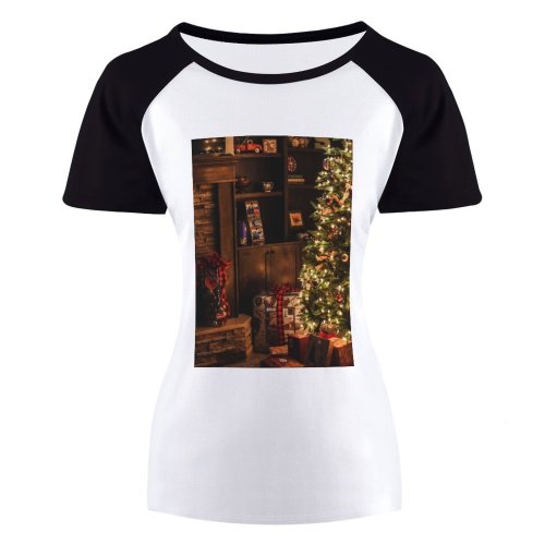 yanfind Women's Sleeve Raglan T Shirt Short Christmas Atmosphere Balls Bauble Decoration Decorations Decors Gifts Ornaments Presents Season